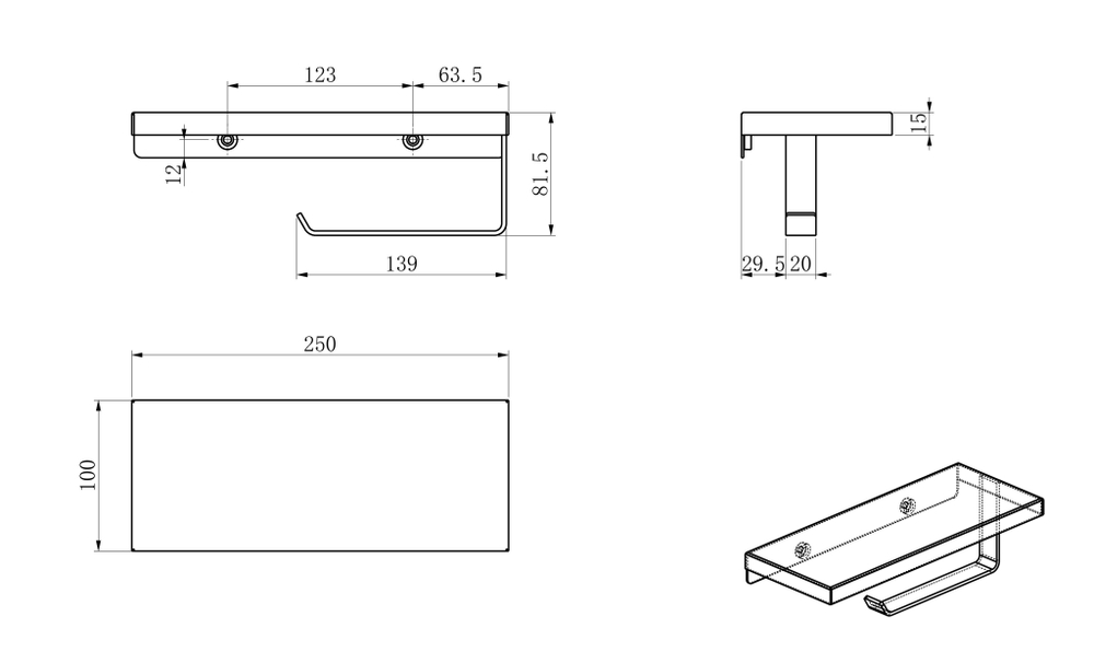 Держатель для туалетной бумаги с полкой WONZON & WOGHAND, Черный матовый (WW-V2801-MB)