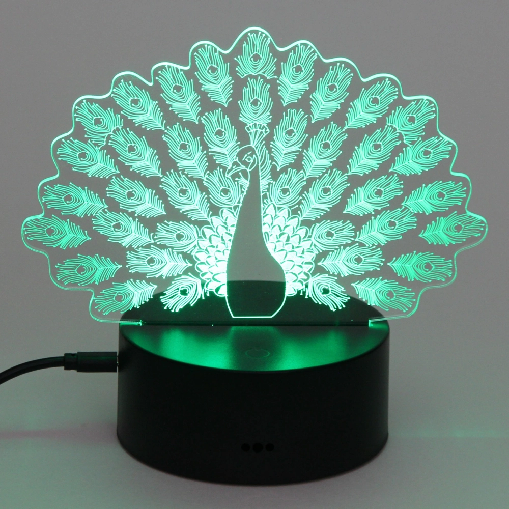 Светильник ночник «3D-Павлин» на пластиковой подставке, с включателем USB