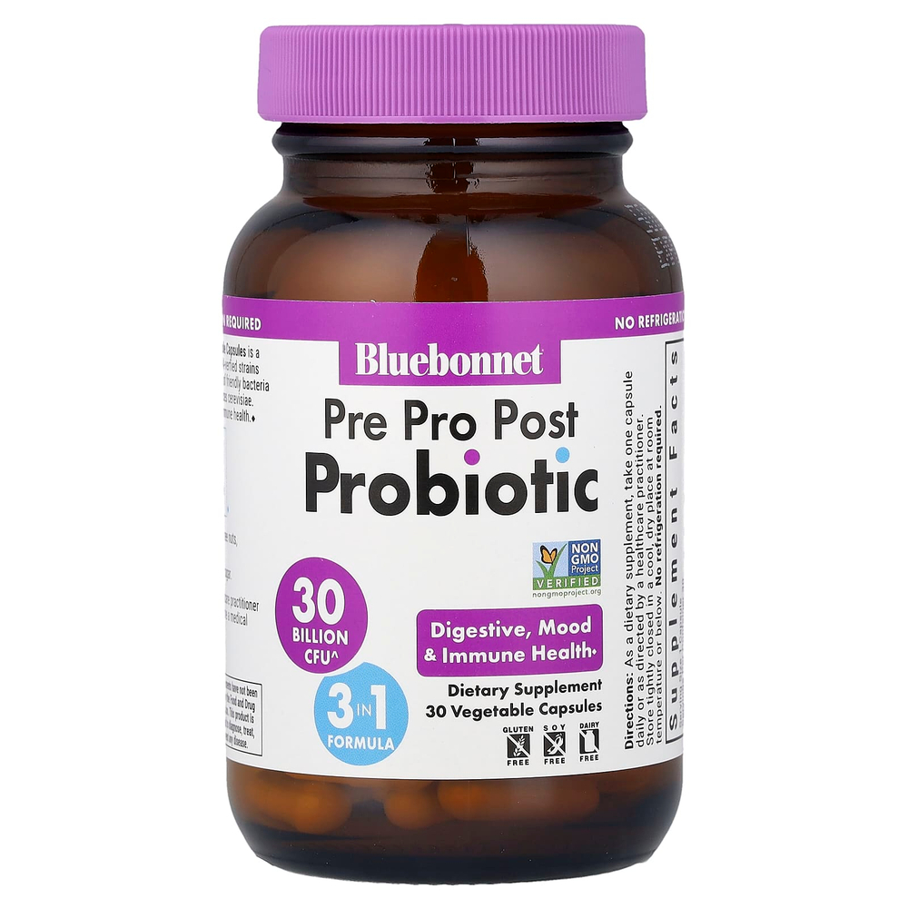 Bluebonnet Nutrition, Pre, Pro, постпробиотический продукт, 30 растительных капсул
