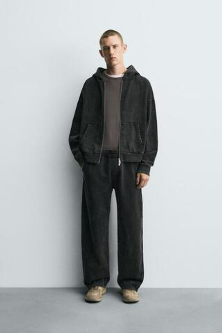 ZARA ДЖОГГЕРЫ WIDE-LEG С ЭФФЕКТОМ ПОТЕРТОСТИ, ТЕМНО-СЕРЫЙ