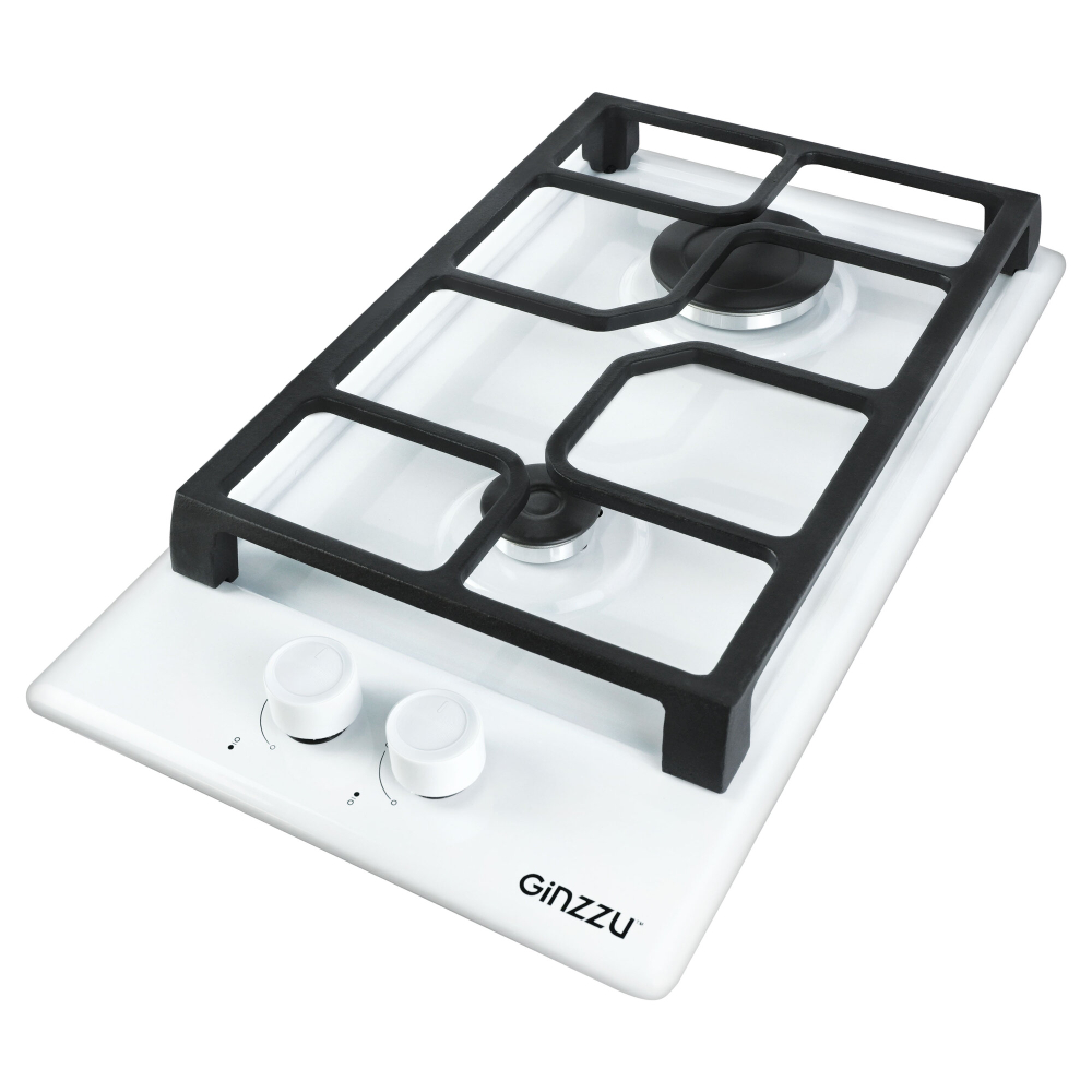 Газовая панель Ginzzu HCG-205, 2 конфорки, белая эмалированная рабочая поверхность