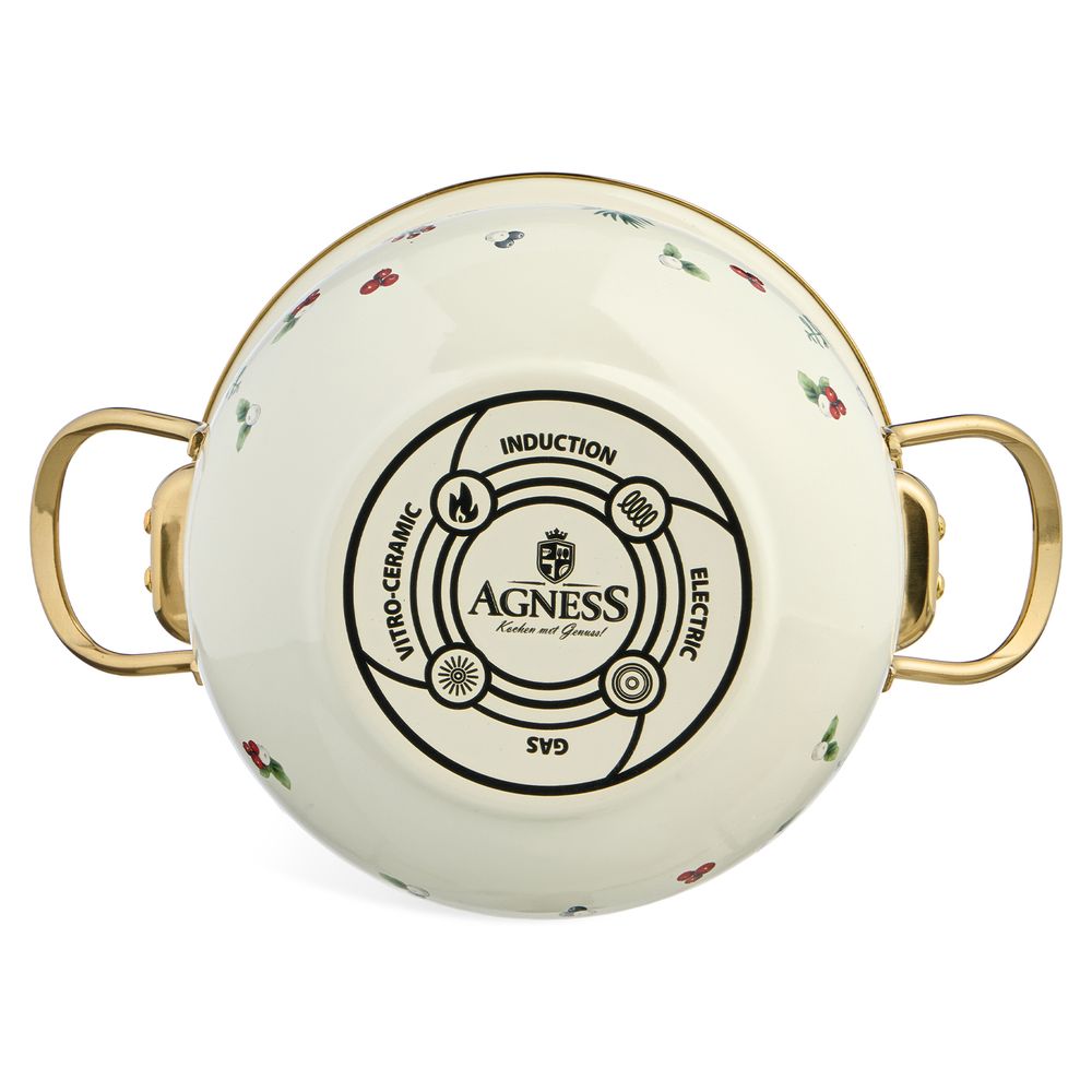 КАСТРЮЛЯ ЭМАЛИРОВАННАЯ AGNESS СО СТЕКЛЯННОЙ КРЫШКОЙ СЕРИЯ "CELEBRATION", 2.8 Л, 20*12 СМ