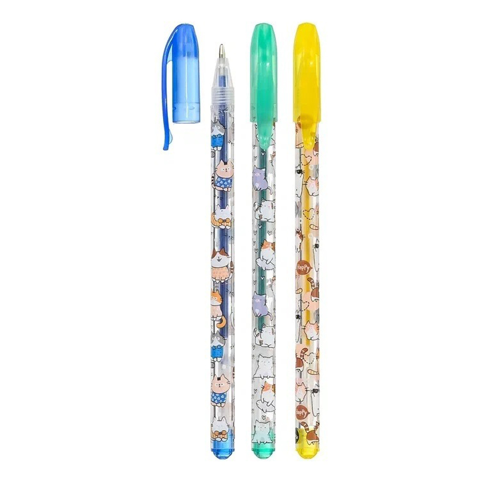 Ручка гелевая, Basir, цветные чернила, серия "Коты", ароматизированная с блёстками, 48 шт