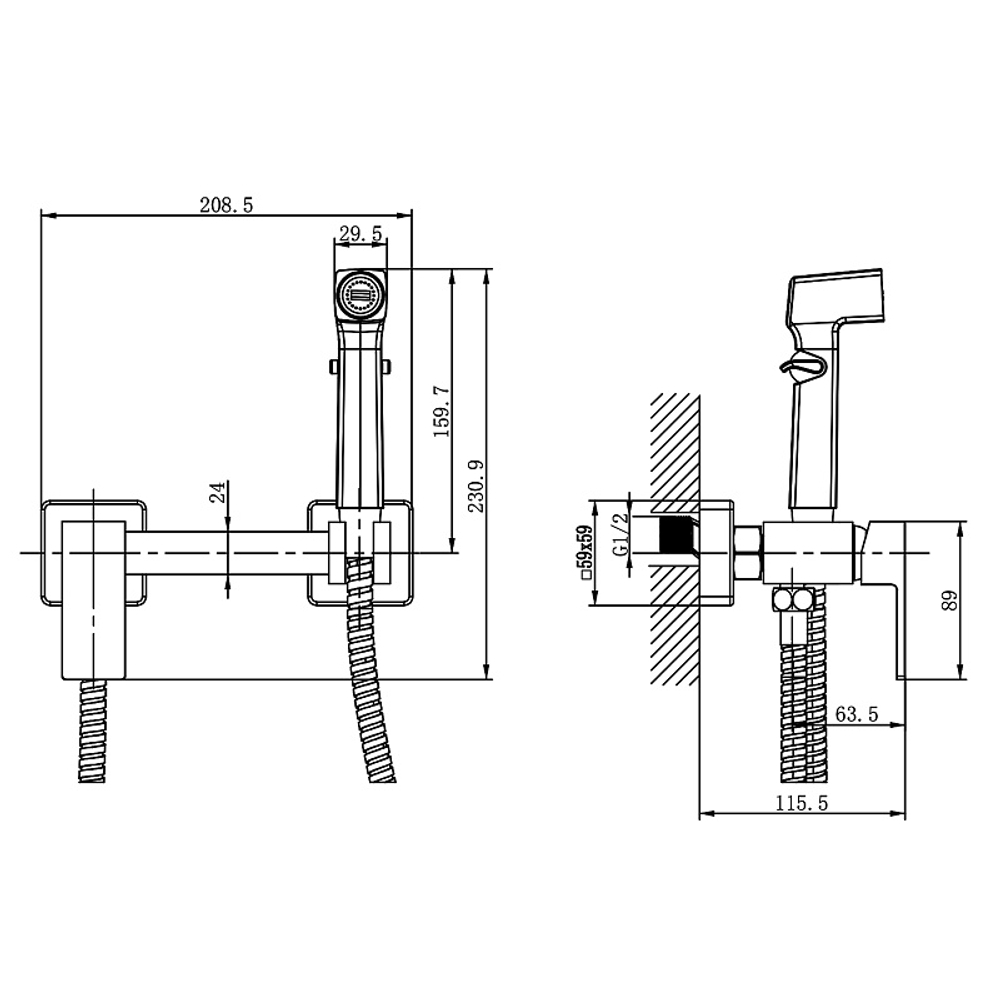 Гигиенический душ Azario Seyne со смесителем, керамический картридж, шланг 150 см, золото матовое (AZ-KFX05MG)