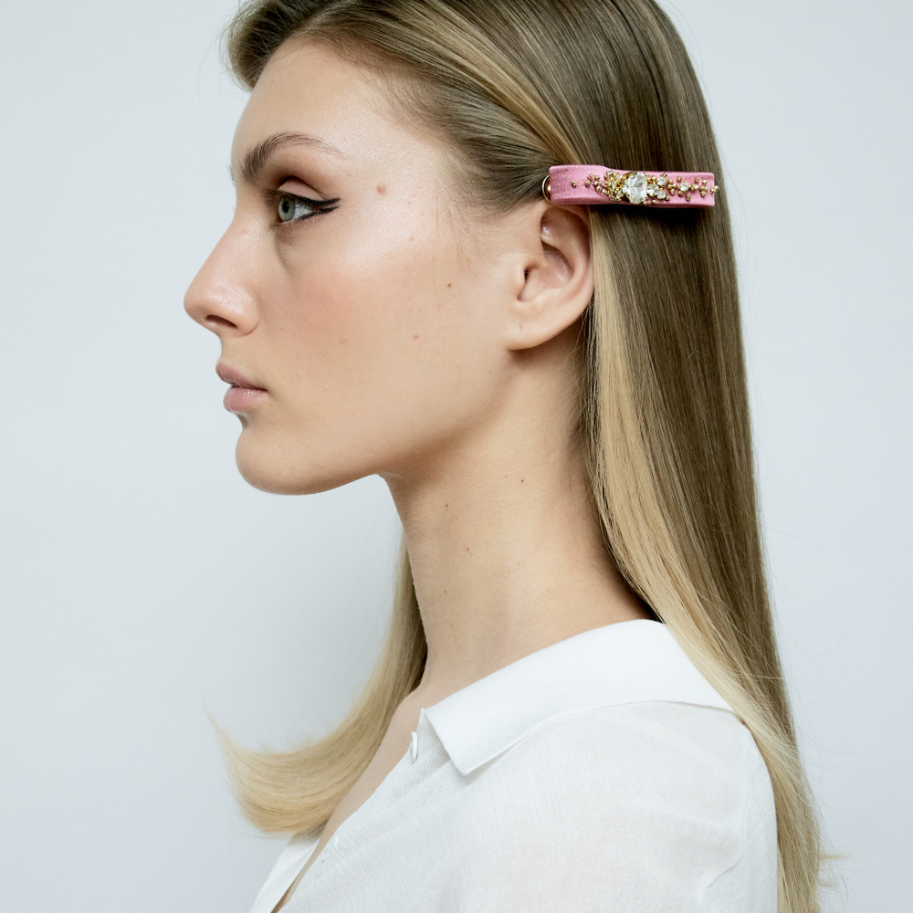 Бант "Стрекоза" пыльная роза с декором