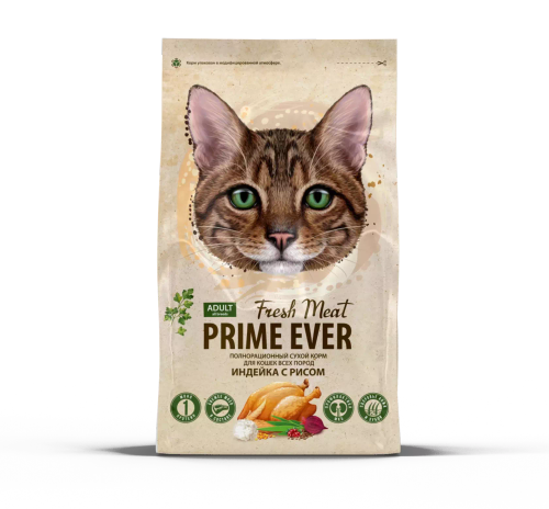 Сухой корм PRIME EVER Fresh Meat Adult для взрослых кошек всех пород, индейка с рисом, 370 г