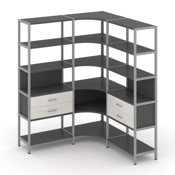 Shelf System Трехсекционный угловой стеллаж пятиярусный с ящиками SN.STMU-531 Антрацит/Дуб Наварра/М