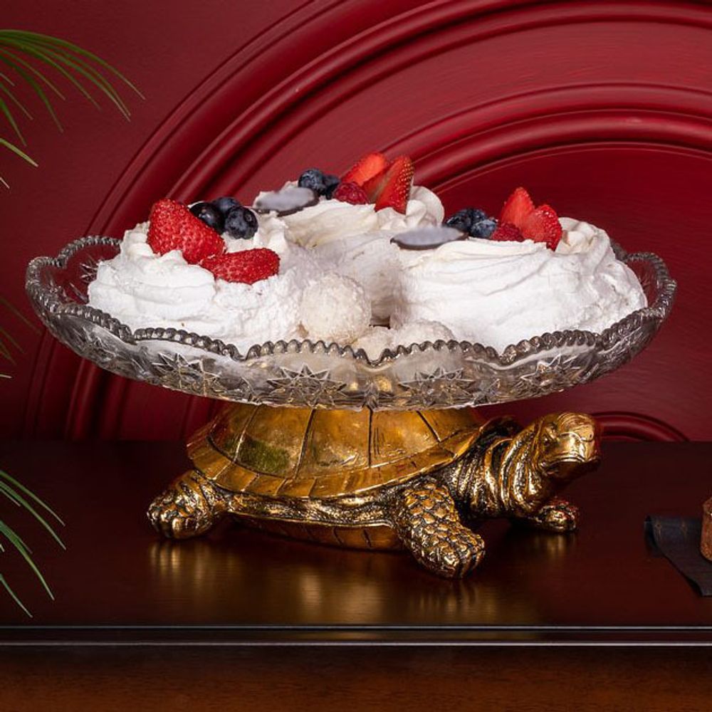 Фруктовница-конфетница Черепаха со стеклянной чашей 1257 Бронза