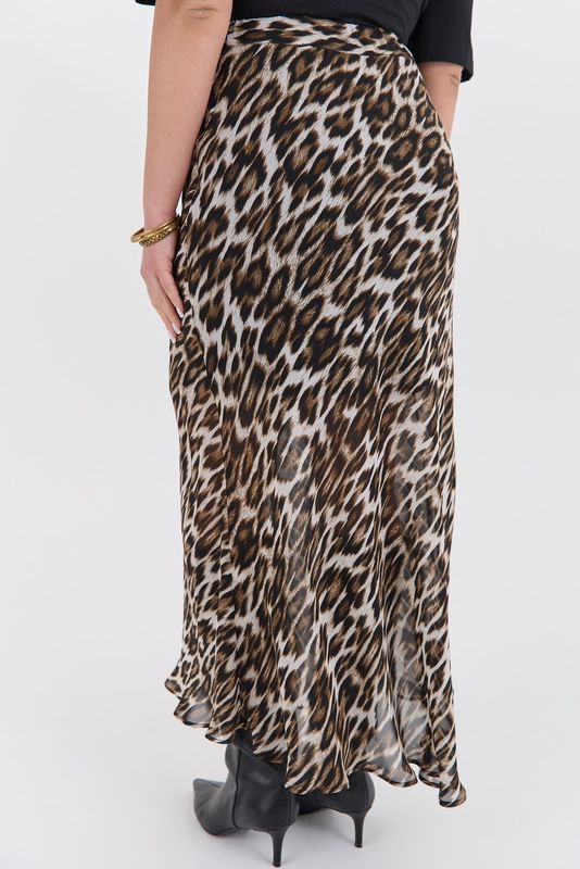 Юбка миди из шифона, леопардовый принт