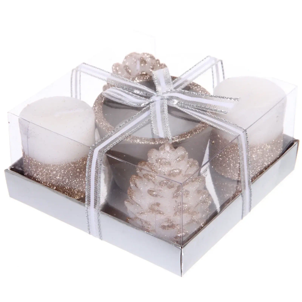 Свечи новогодние «Зимняя сказка» 11.5*11.5*5см (набор 5шт), Шампань