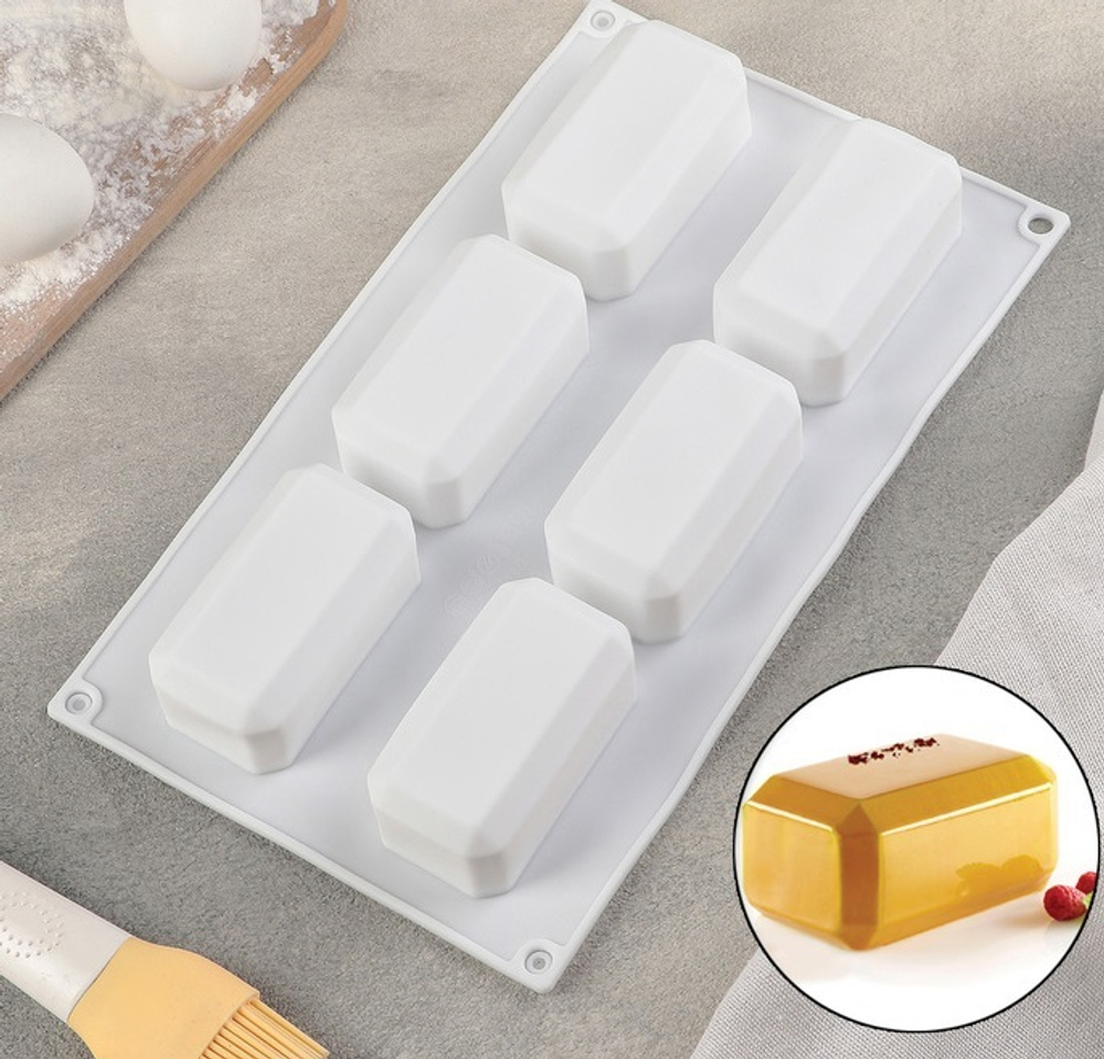 Форма силиконовая для муссовых десертов «Слиток золота», 29,5×17×3,5 см, 6 ячеек, 8,6×4,5 см