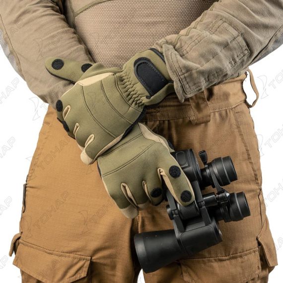 Перчатки Helios рыбацкие неопрен. на липучке Хаки р. M