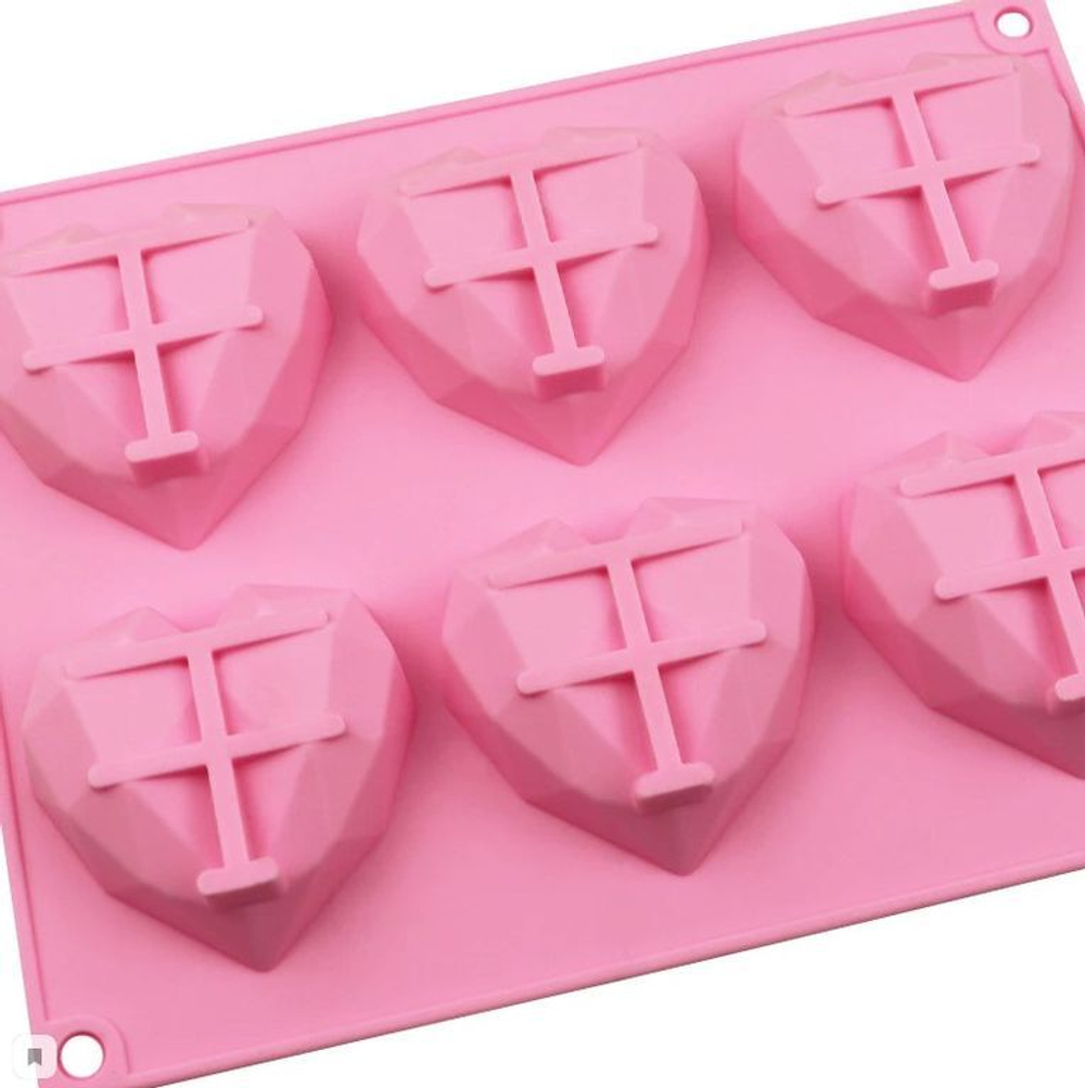 Силиконовая форма «Сердечки с гранями 6 в 1»