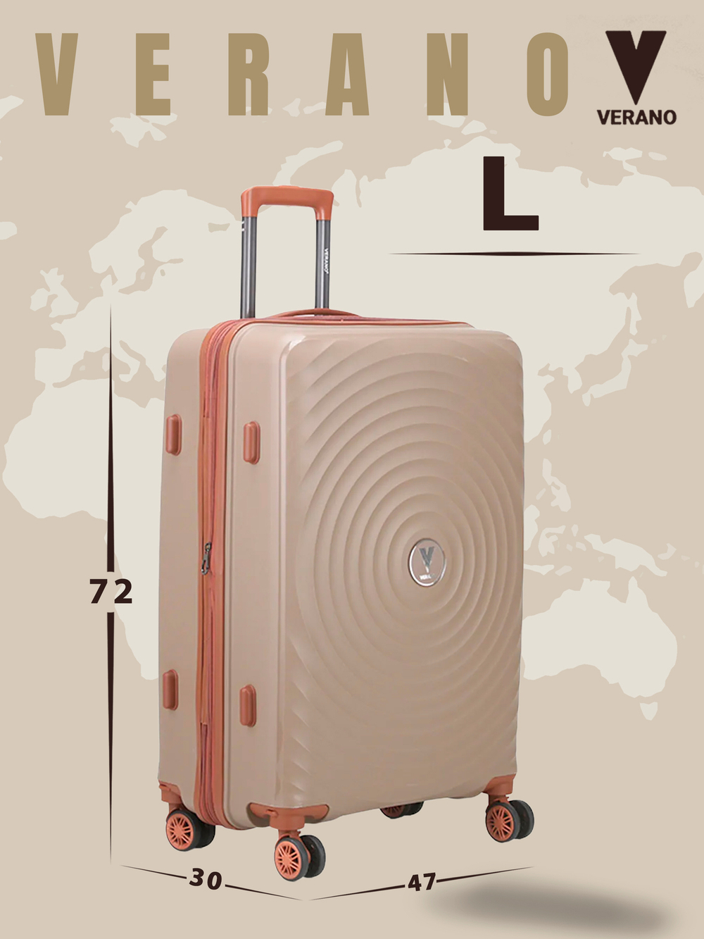Чемодан большой "Verano" из полипропилена, съёмные колёса