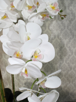 Искусственные цветы Орхидеи Люкс 5 веток белые латекс 75см в кашпо