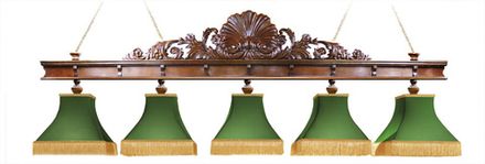 Лампа Неаполь 5пл. ясень (№7,бархат зеленый,бахрома желтая,фурнитура золото)