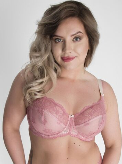 Бюстгальтер на косточках с мягкими гипюровыми чашками plus size (Размер: 90G) (Цвет: розовый)