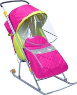 Санки-коляска "Тимка" Люкс (с колесом), малиновые