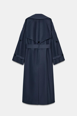 ZARA ТРЕНЧ ОВЕРСАЙЗ С ПОЯСОМ — ZW COLLECTION, СИНИЙ