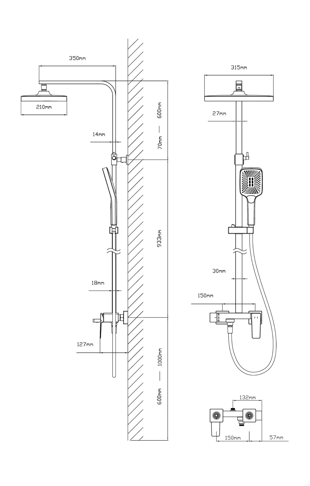 Душевая стойка Vincea Cube VSFS-4C12BG с изливом, брашированное золото