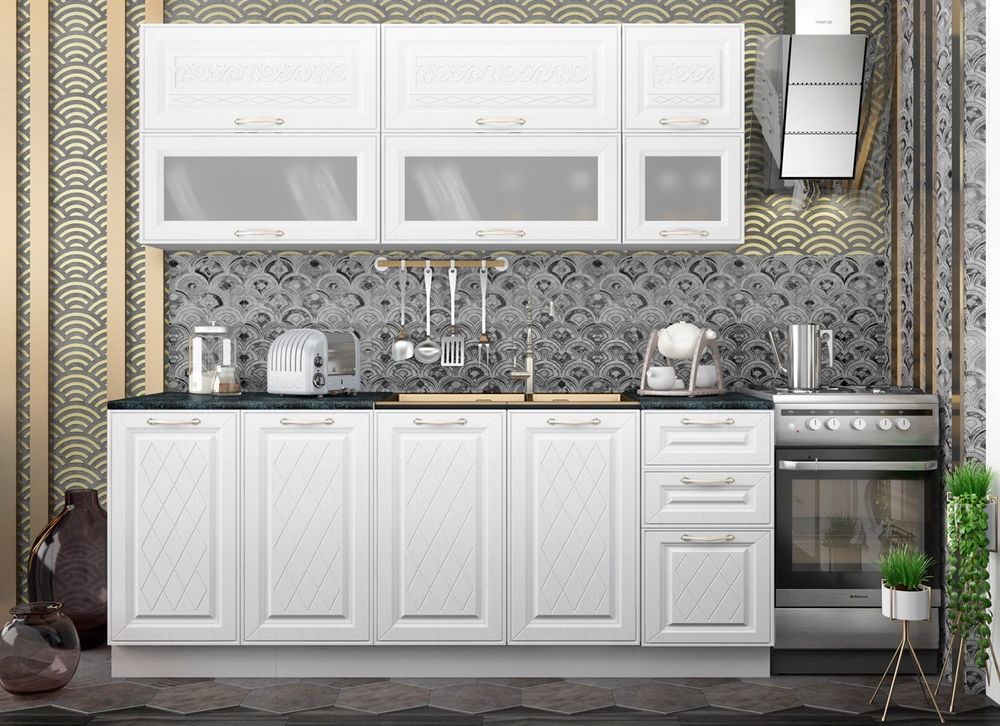 Модульный кухонный гарнитур «Вита» 2100 (белый), ЛДСП/МДФ, ДСВ Мебель