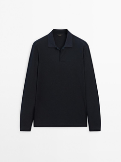 Massimo Dutti Поло комфортного кроя с длинными рукавами, темно-синий