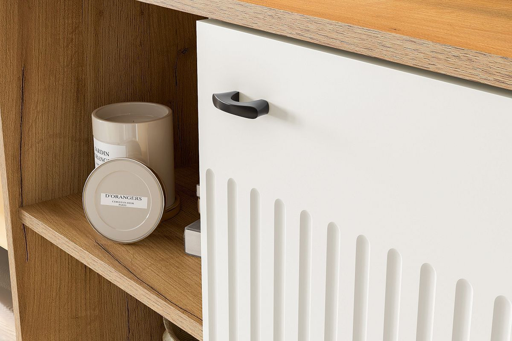 Модульная стенка в гостиную со шкафом Дуб Золотой/Белый Матовый 320х42х191 см