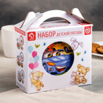 2480344 Набор детской посуды «Гонки», 3 предмета: кружка 220 мл, миска 400 мл, тарелка 18 см