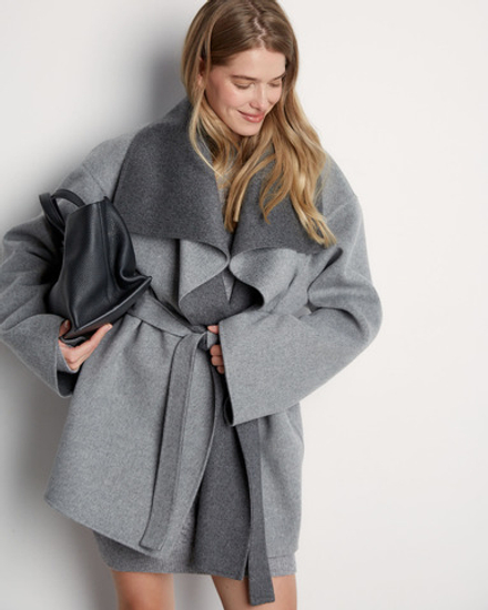 Полупальто двустороннее из шерсти Берберри серый-темно-серый