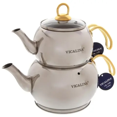 Чайник двойной турецкий 1,2+2л «Vicalina» серебрянный VL-AA02G