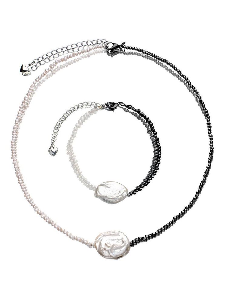 Браслет Инь и янь (Жемчуг, гематит, кулон из жемчуга)