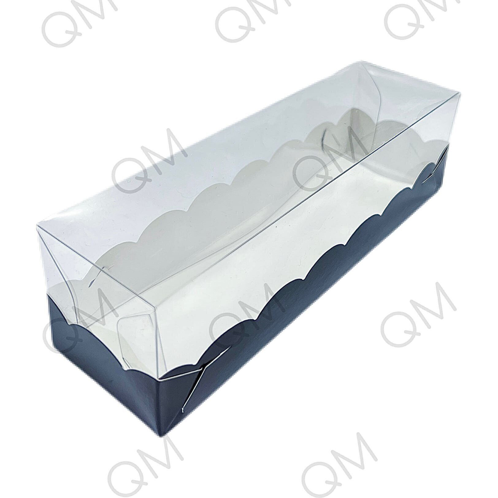 Коробка для макарон с пластиковой крышкой 190*55*55 мм (черная матовая), 50шт