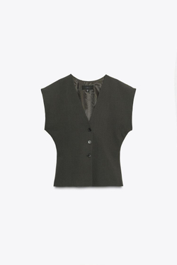 ZARA ЖИЛЕТ В ТОНКУЮ ПОЛОСКУ, СЕРО-СИНИЙ