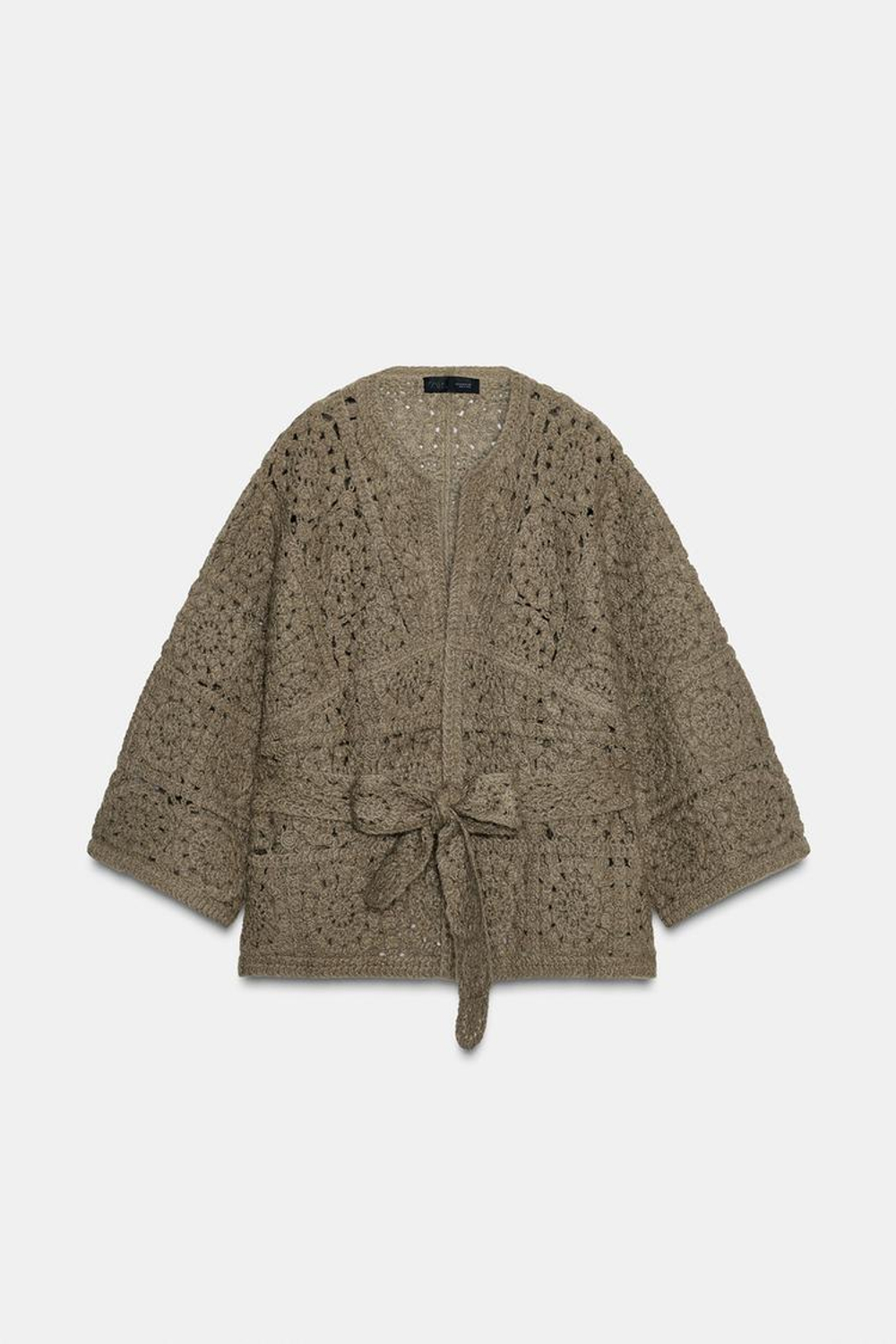 ZARA ВЯЗАНЫЙ КАРДИГАН С ПОЯСОМ, СВЕТЛЫЙ ХАКИ