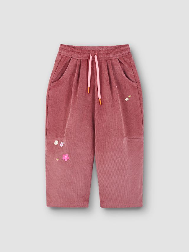 Широкие брюки пудра с вышивкой ЦВЕТЫ