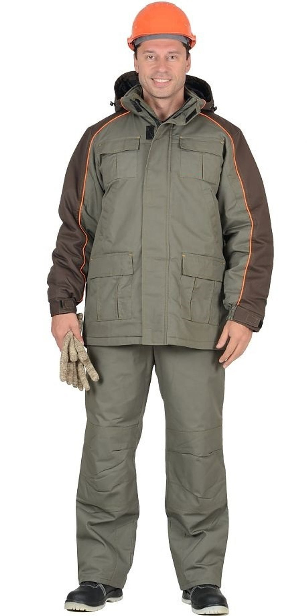 Костюм куртка, брюки, оливковый с темно-коричневым