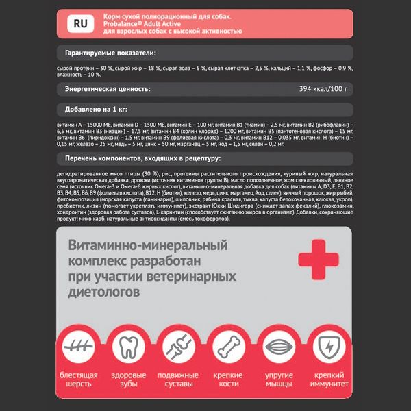 Уценка! Повр.упак. / Сухой корм ProBalance Adult Active для взрослых собак с высокой активностью