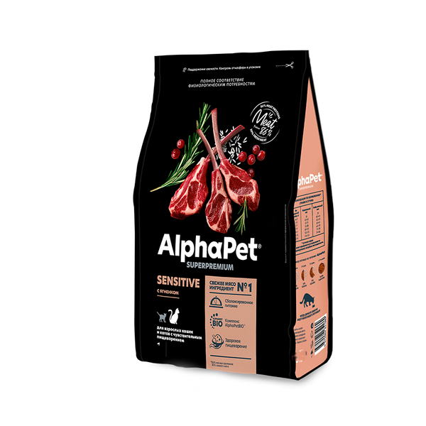 Сухой корм Альфа Пет с ягненком для кошек с чувств. пищ-ем 400г