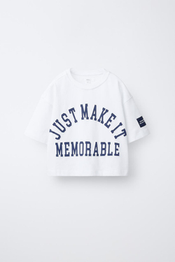 ZARA ФУТБОЛКА В СТИЛЕ ПРЕППИ С НАДПИСЬЮ, БЕЛЫЙ