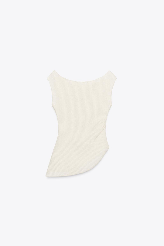 ZARA ТОП ТЕКСТУРНЫЙ СО СБОРКАМИ, ЭКРЮ