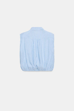 ZARA УКОРОЧЕННАЯ РУБАШКА В ПОЛОСКУ С ПОГОНАМИ, СИНИЙ/БЕЛЫЙ