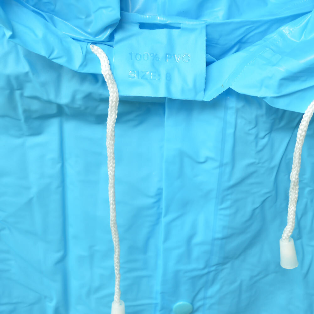 Дождевик детский (7-8 лет) голубой ПВХ с капюшоном (на кнопках) Komfi