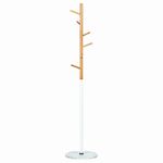 Вешалка-стойка BRABIX "CR-1906" на мраморном диске, металл белый/дерево бук, 6 крючков, 606440