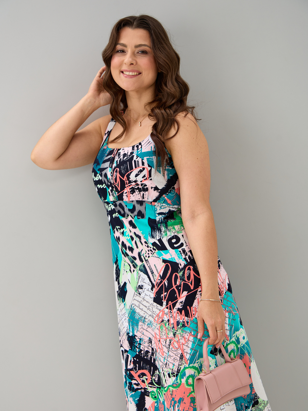 Платье П-015/бирюзаабстракция-надписи