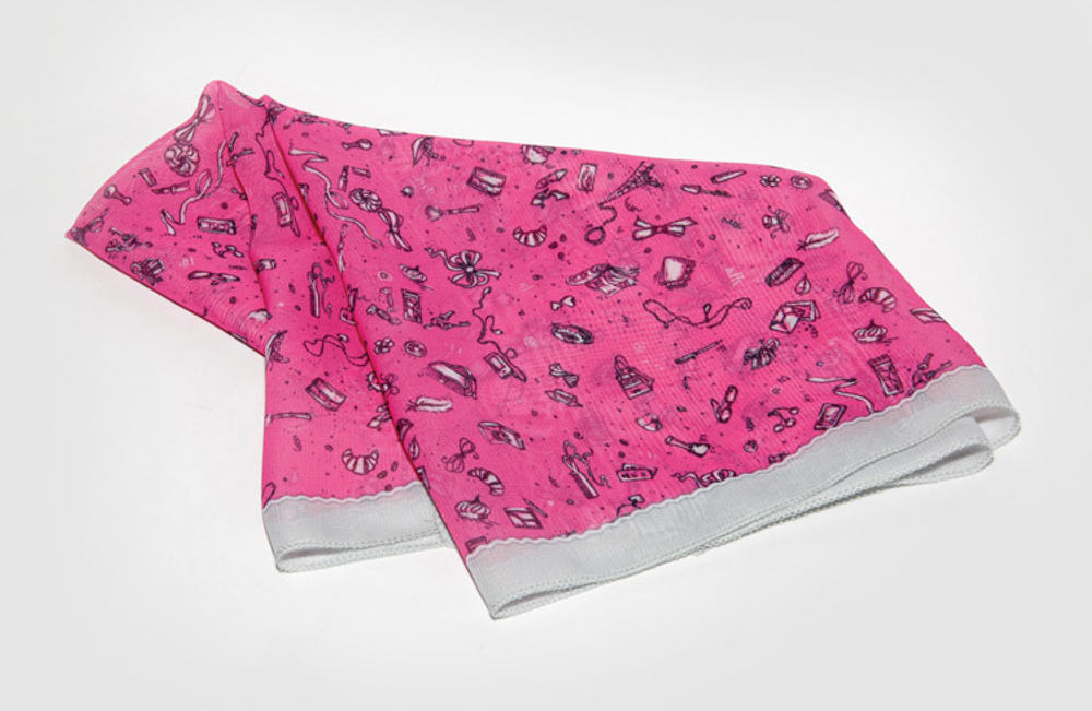 Платок шифоновый "Парижские штучки  "Розовый" 60*60 см