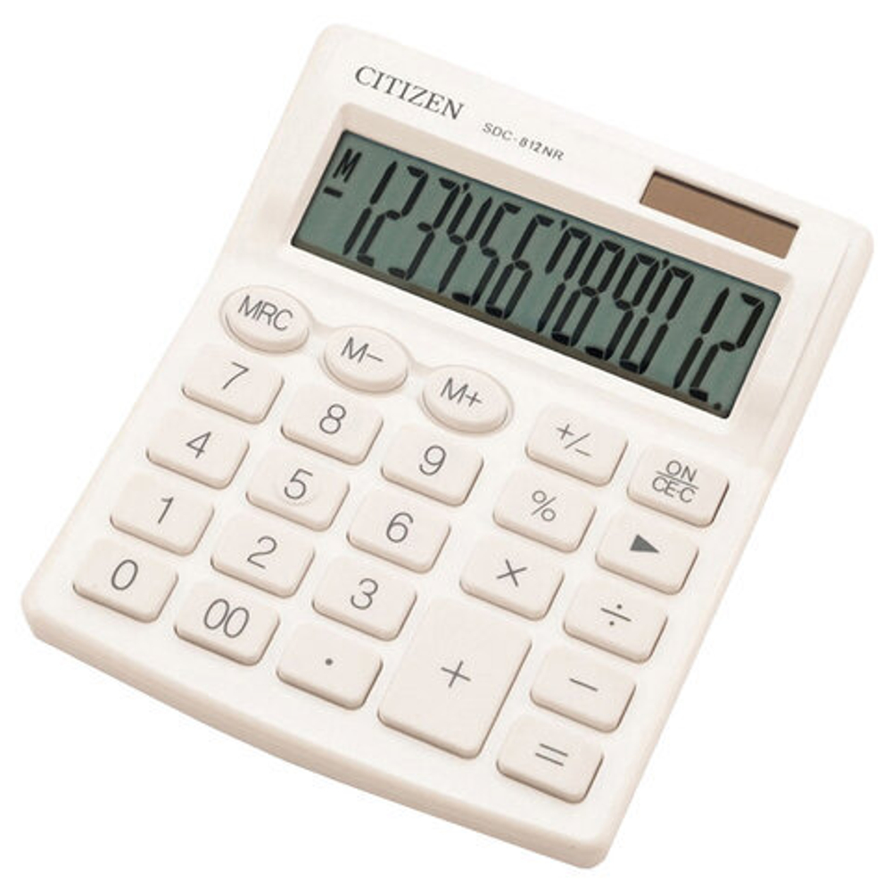 Калькулятор настольный Citizen SDC-812NR-WH, 12 разрядов, двойное питание, компактный (124х102 мм), белый