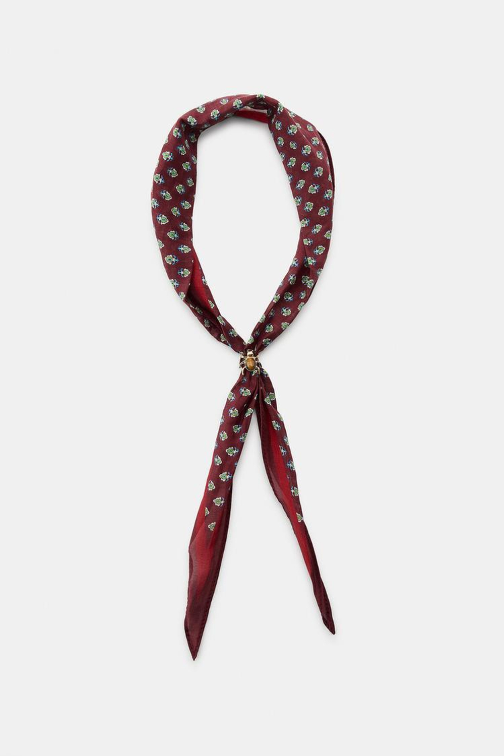 ZARA УЗОРЧАТАЯ БАНДАНА ИЗ ШЕЛКА С ПАУКОМ, БУРГУНДИ