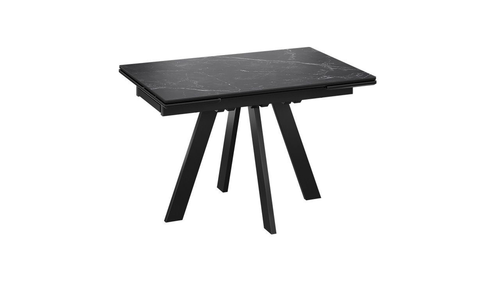 Стол кухонный обеденный раздвижной Черный муар/Керамика матовая серый мрамор 120(180)х80х77 см