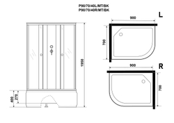 Душевая кабина Niagara (Ниагара) Promo P90/70/40L/MT/BK с высоким поддоном, 90х70х195