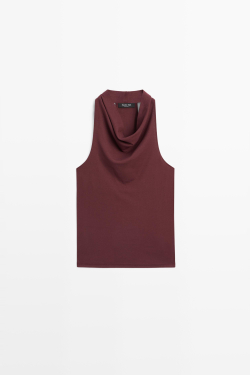 Massimo Dutti Топ из 100% хлопка со сборками, бургунди